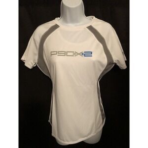 Beachbody P90X2‎ Workout Shirt Womens Small White Gray Excellent Performance Tee